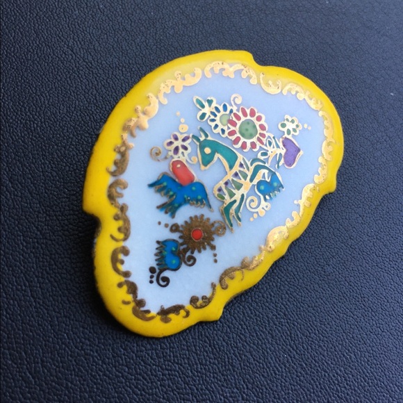 Vintage MICHAELA FREY hand painted enamel brooch - Picture 12 of 16